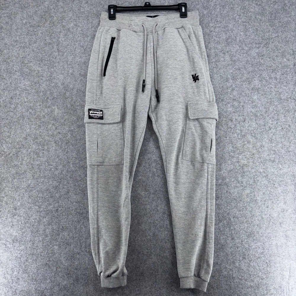 YoungLA 225 Cargo Joggers Mens Large Gray Athletic Sweatpants Gym Lifestyle